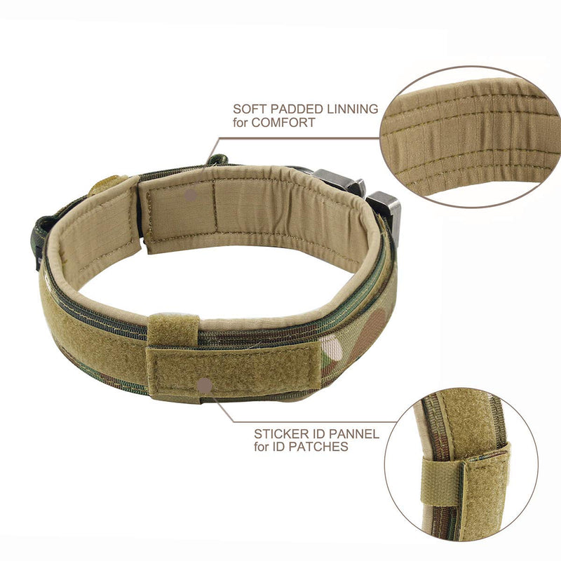 VOLJEE Adjustable Tactical Dog Collar, Military Training Dog Collar 1.5" Width Nylon Heavy Duty Metal Buckle with Handle for Medium and Large Dogs (Camo-L) L Camo - PawsPlanet Australia