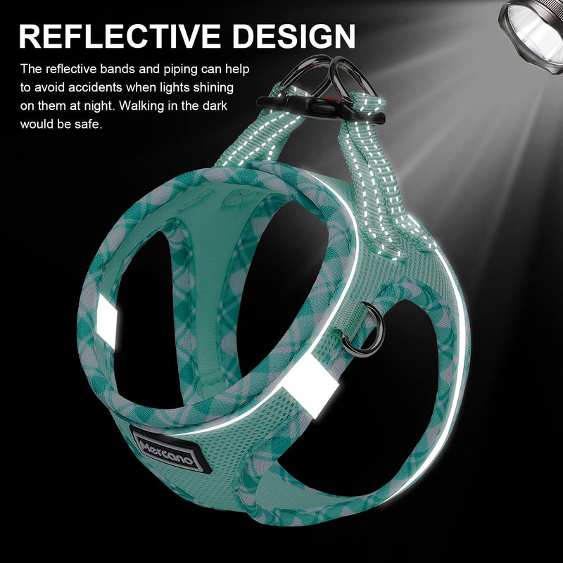 Mercano Soft Mesh Dog Harness and Leash Set, No-Chock Step-in Reflective Breathable Lightweight Easy Walk Escape Proof Vest Harnesses with Safety Buckle for Small Medium Dogs, Cats (Light Green, XXS) XX-Small Light Green - PawsPlanet Australia