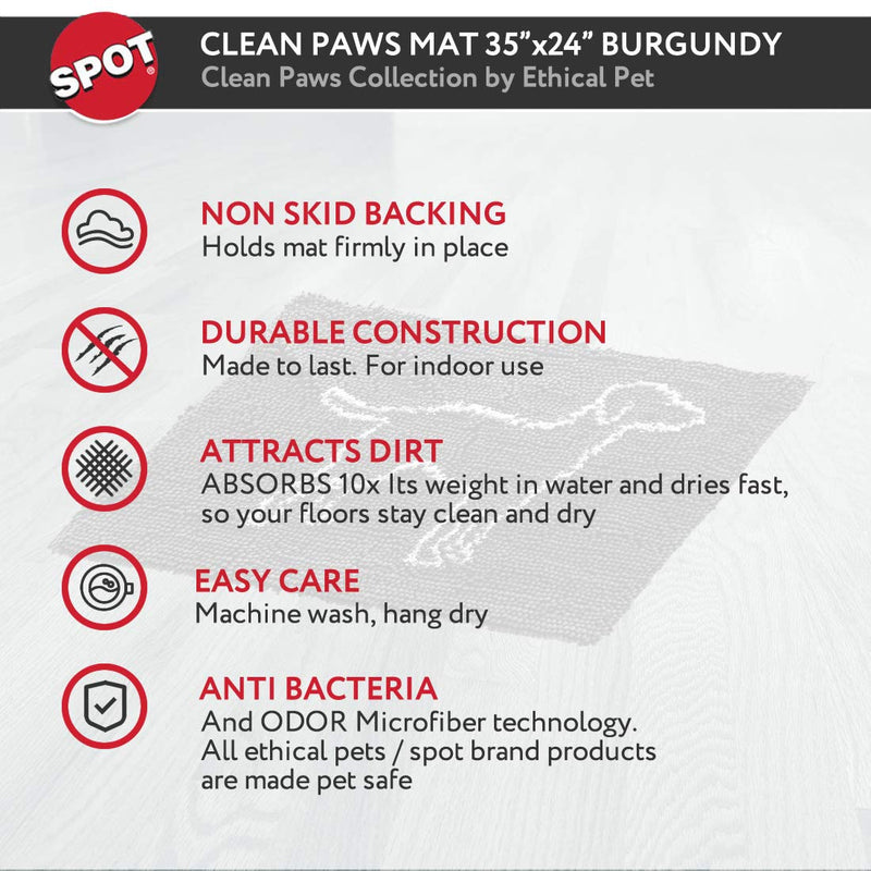 [Australia] - SPOT Ethical Pets Clean Paws Micro Fiber Dog Mat 35" x 24" Burgundy 