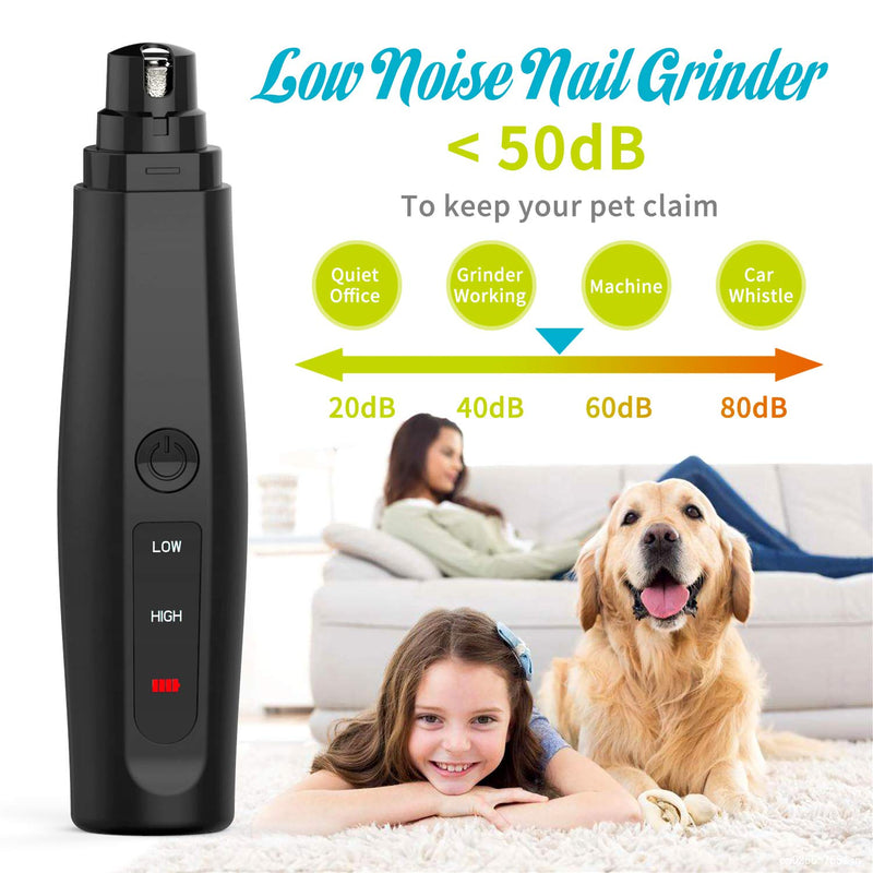 [Australia] - Wenhsin Dog Nail Grinder Pet Grooming Nail Trimmers Tool Kit 2-Speed Electric Cordless Rechargeable Grinder Painless Paws Claw Care for Small Medium Large Dogs and Cats Black 