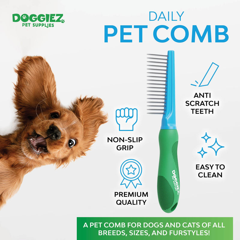 Daily Pet Comb for Dogs and Cats with Fine, Fluffy, and Long Hair - Metal Dog Comb for Grooming Small Dogs & Large Breeds - Steel Cat Comb for Deshedding and Pet Safe Dematting Comb - Dog Groomer Comb - PawsPlanet Australia