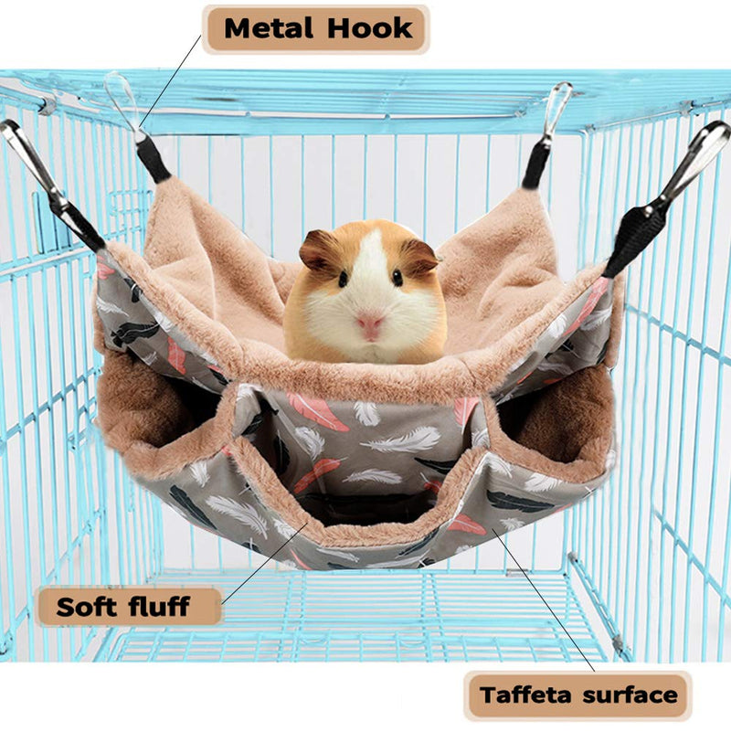 Small Pet Cage Hammock, 3 Tier Hanging Bed for Small Animals Pet Cage Hammock Accessories Bedding Chinchilla Parrot Sugar Glider Ferrets Rat Hamster Rat Playing Sleeping (13.38x 13.38, Brown-3) 13.38x 13.38 - PawsPlanet Australia