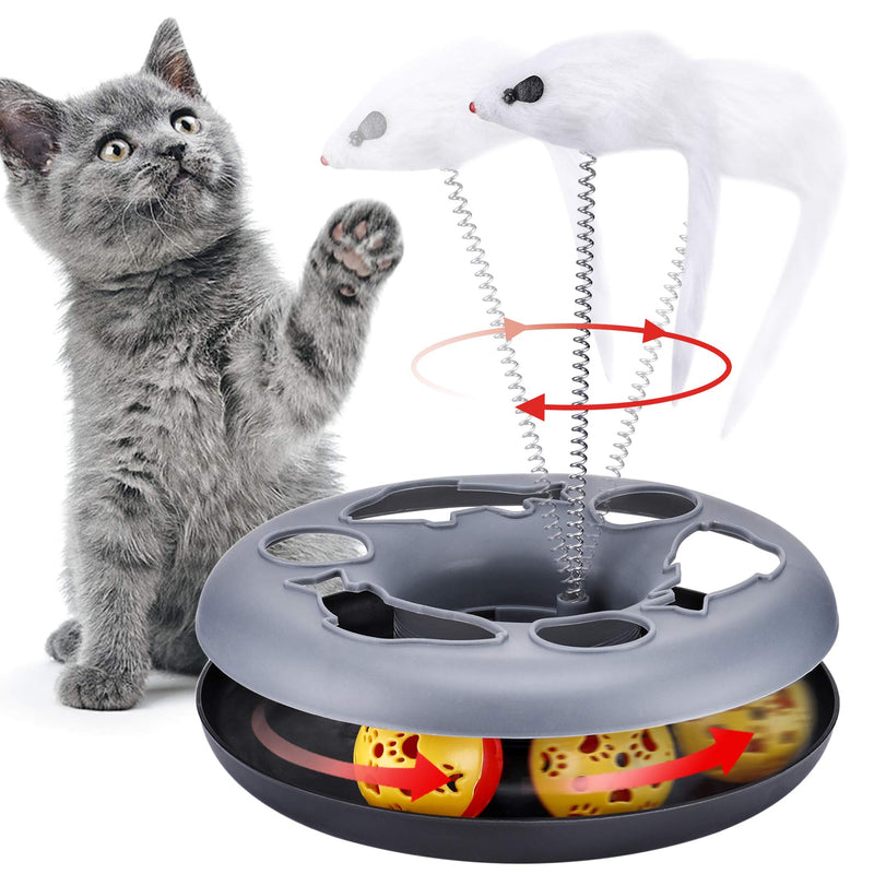 Pawzone Interactive Cat Toy 2-in-1 Cat Toy with Mouse, Cat Rotating Teaser Feather and Ball (Grey) Grey - PawsPlanet Australia