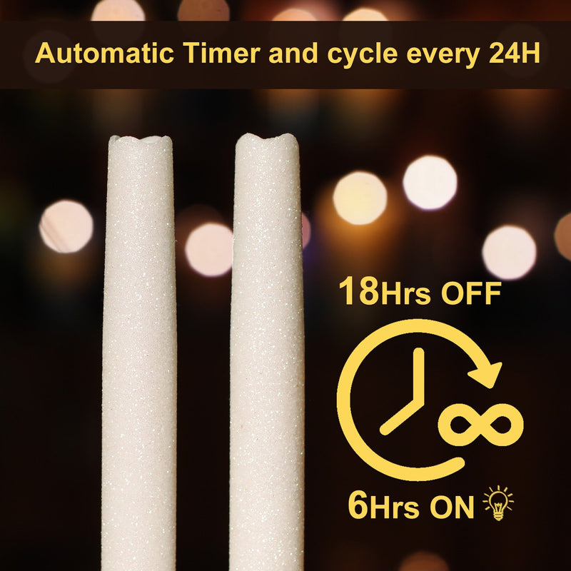GiveU 9 Inches Melted Led Taper Candles with Timer,Battery Operated,with White Glitter,Pack of 3 9"-3 Pack - PawsPlanet Australia