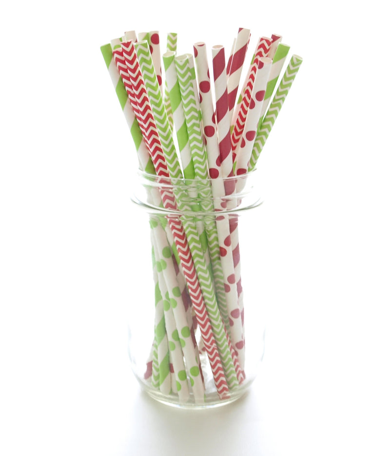 Christmas Straws (25 pack) - Red & Green Holiday Straws, Vintage Party Supplies, Santa Red & Elf Green Straws, December Christmas Straws - PawsPlanet Australia