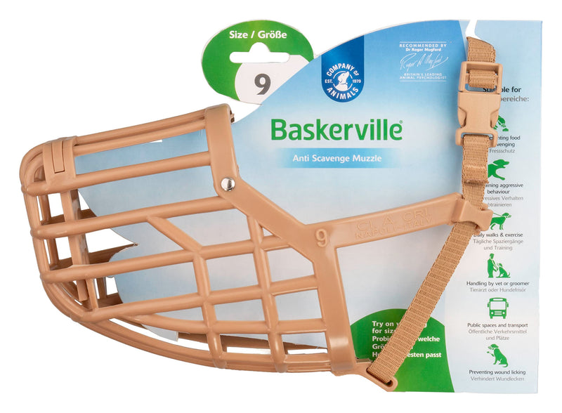 Baskerville Anti-Poison Bait Muzzle for Dogs, Size 9, Dogs can pant and drink, No rummaging through waste, Bite protection, Padded noseband, Ideal for large dogs with long snouts - PawsPlanet Australia