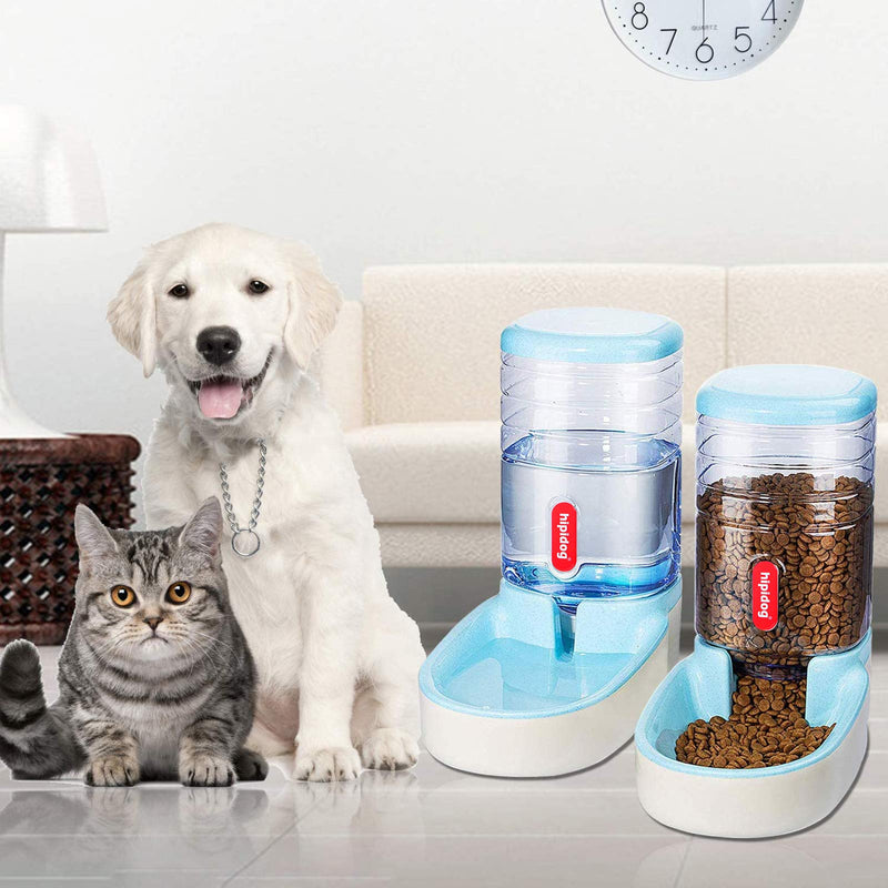 UniqueFit Pets Cats Dogs Automatic Waterer and Food Feeder 3.8 L with 1 Water Dispenser and 1 Pet Automatic Feeder Blue - PawsPlanet Australia