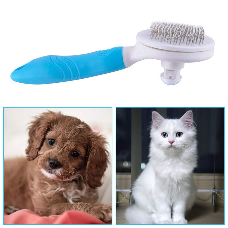 Cat Grooming Brush, Self Cleaning Slicker Brushes for Dogs Cats Pet Grooming Brush Tool Gently Removes Loose Undercoat, Mats Tangled Hair Slicker Brush for Pet Massage-Self Cleaning (Blue) - PawsPlanet Australia