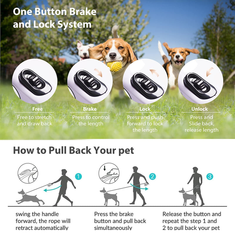 PETCUTE Retractable dog leash, adjustable dog leash with ergonomic non-slip handle, one-hand brake, pause, lock, extendable dog leash for small and large dogs up to 50kg 8M green 8M-50KG - PawsPlanet Australia