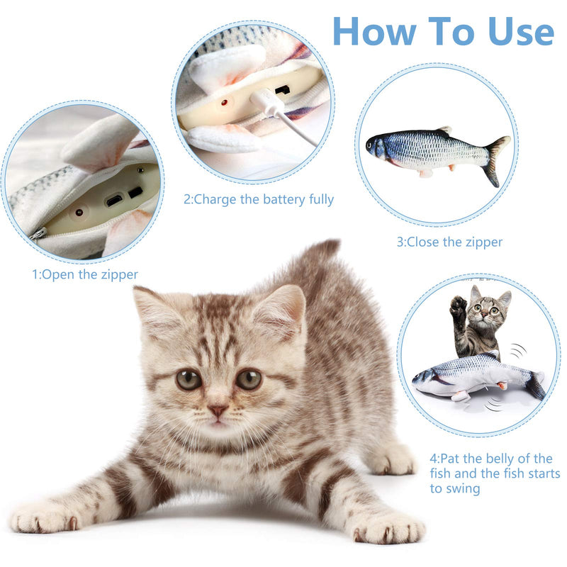 VEGCOO Electric Wagging Fish Toy for Cat, Realistic Moving Cat Fish Toy Chew Simulation Funny Interactive Toys for Cats Pets Kitten Biting/Chewing/Kicking (A) A - PawsPlanet Australia