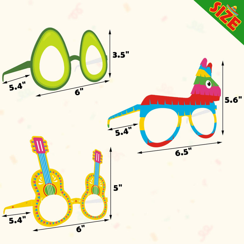 Fiesta Party Decorations Paper Eyeglasses Cinco De Mayo Paper Eyewears Mexican Themed Cactus Chili Pepper Pinata Taco Avocado Corn Guitar Sombrero Maraca Margarita Photo Props Let's Fiesta Party Supplies 12PCS - PawsPlanet Australia