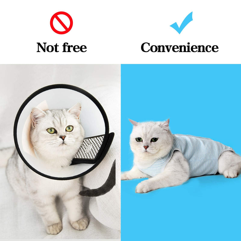 oUUoNNo Cat Wound Surgery Recovery Suit for Abdominal Wounds or Skin Diseases, After Surgery Wear, Pajama Suit, E-Collar Alternative for Cats and Dogs (L, Stripe Blue) L - PawsPlanet Australia