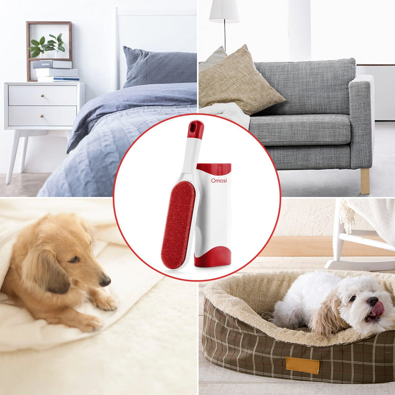 Omasi lint brush animal hair, pet brushes, pet fur and lint removal, lint remover with self-cleaning double-sided base brush, perfect for furniture, carpet red - PawsPlanet Australia