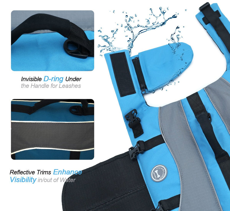 Vivaglory Dog Life Jackets with Extra Padding Pet Safety Vest for Dogs Lifesaver Preserver M:21-25 inch (Ribcage Girth) Blue - PawsPlanet Australia