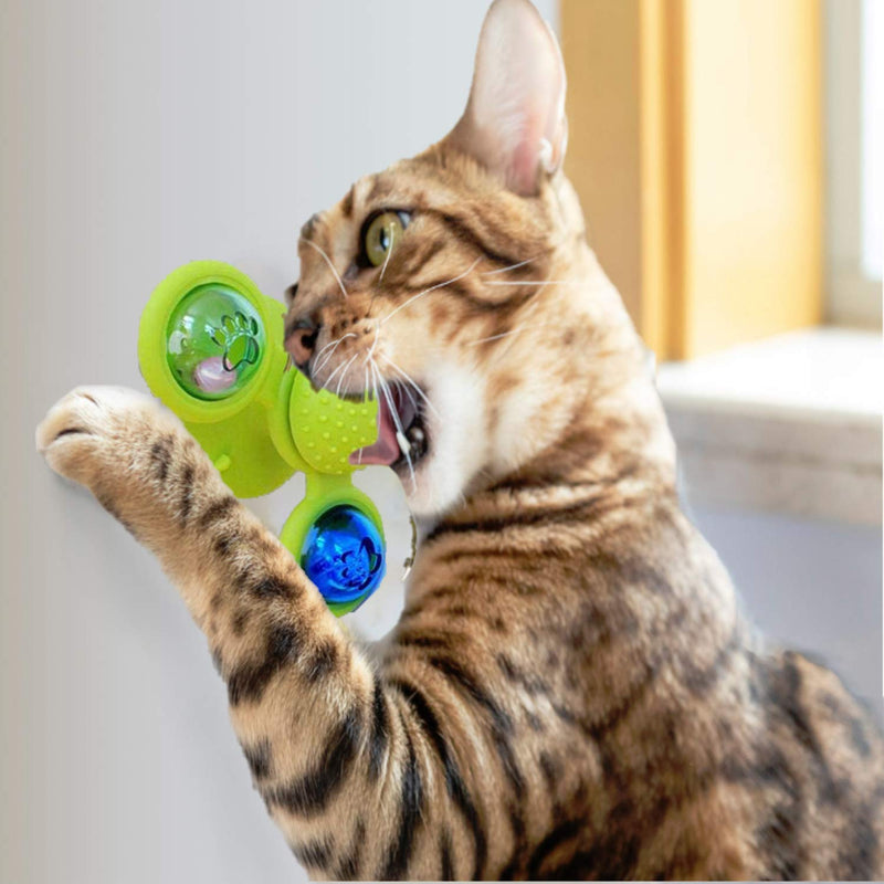 [2020 New] Windmill Cat Toy Interactive Cat Catnip Toy for Indoor Cats,Kitten Toys Cat Toothbrush Toy Cats Hair Brush Turntable Massage Scratching Tickle Toy with Suction Cup & Bell 3-Leaves Blue - PawsPlanet Australia