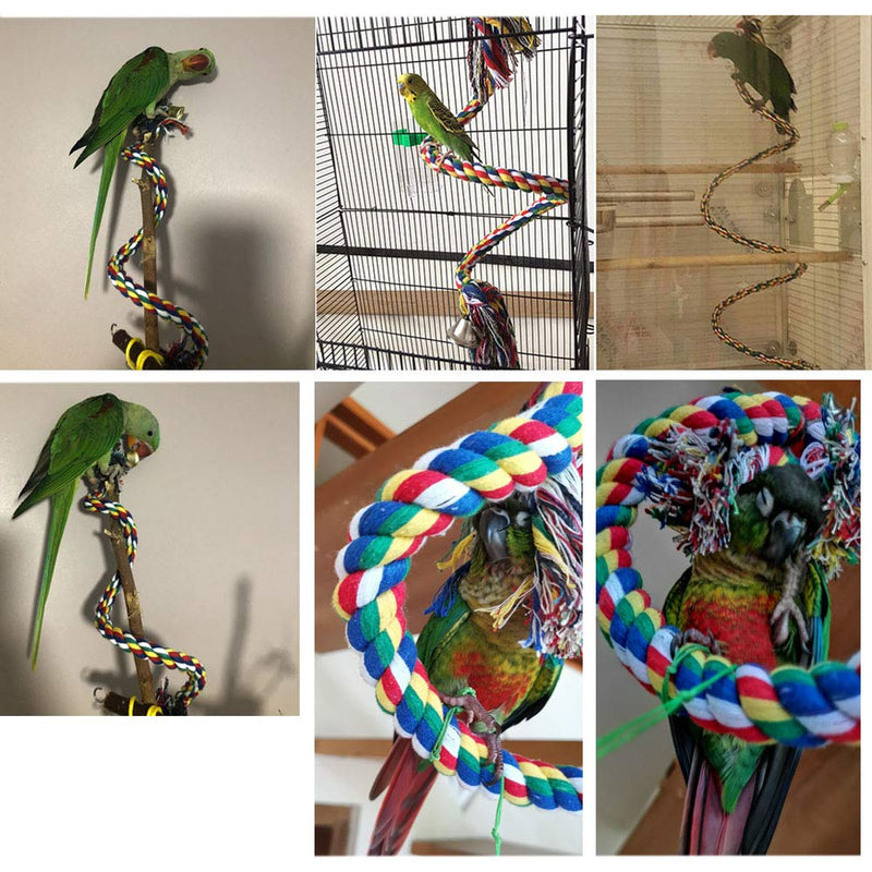 LeerKing Bird Cotton Rope Perch Chew Globular Toy with Bell for Parrot Budgies Ringneck Parakeet Cockatiels Lovebird Finch African Greys Cockatoo, M (39inch) 100 cm straight - PawsPlanet Australia