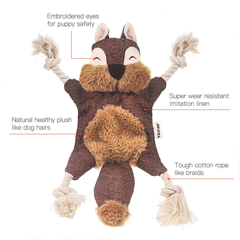 Vitscan Stuffless Dog Toys for Puppy, Crinkle Squeaky Dog Chew Toys Squirrel Plush Dog Toy with Rope Knots for Small Dogs (Squirrel) Brown Squirrel - PawsPlanet Australia