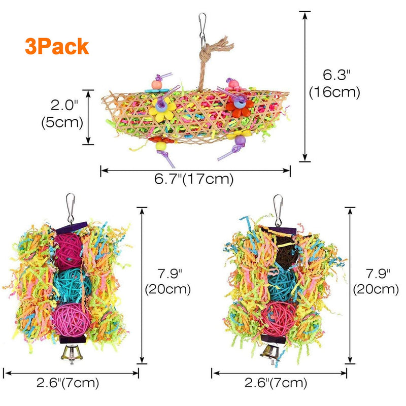 Bird Chewing Toys, Miumiu 3 Pack Bird Toys Parrots Cage Toys Hanging Swing Shredding Chewing Perches Parrot Toy Parrot Bite Toy for Parrots, Parakeets, Cockatiels, Conures, Macaws, Love Birds, Finches - PawsPlanet Australia