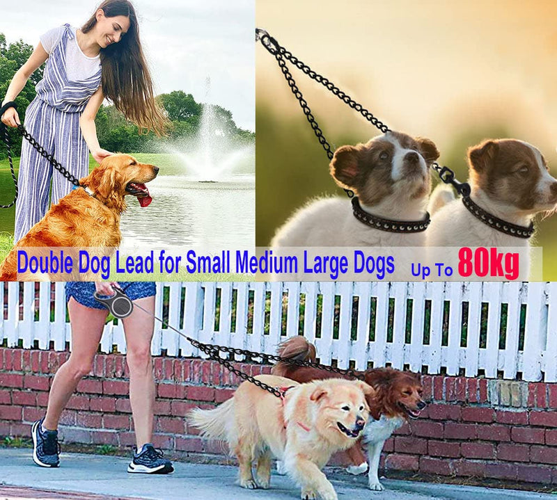 Dog leash double leash for 2 dogs, double dog leash for dogs, high-performance steel chain dog leash, metal dog leash, double coupler dog leashes for large, small dogs, S 3.0 mm, 50 cm, S-50 cm - PawsPlanet Australia