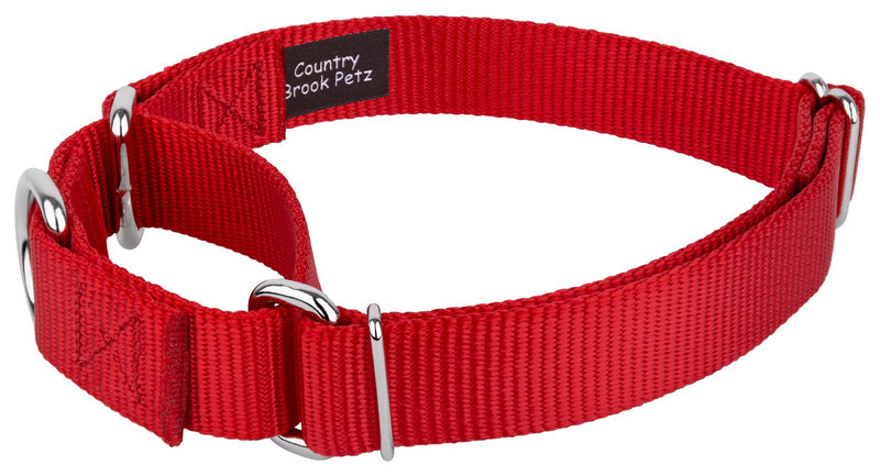 [Australia] - Country Brook Petz - Martingale Heavy Duty Nylon Dog Collar Medium, 1 Inch Wide Red 