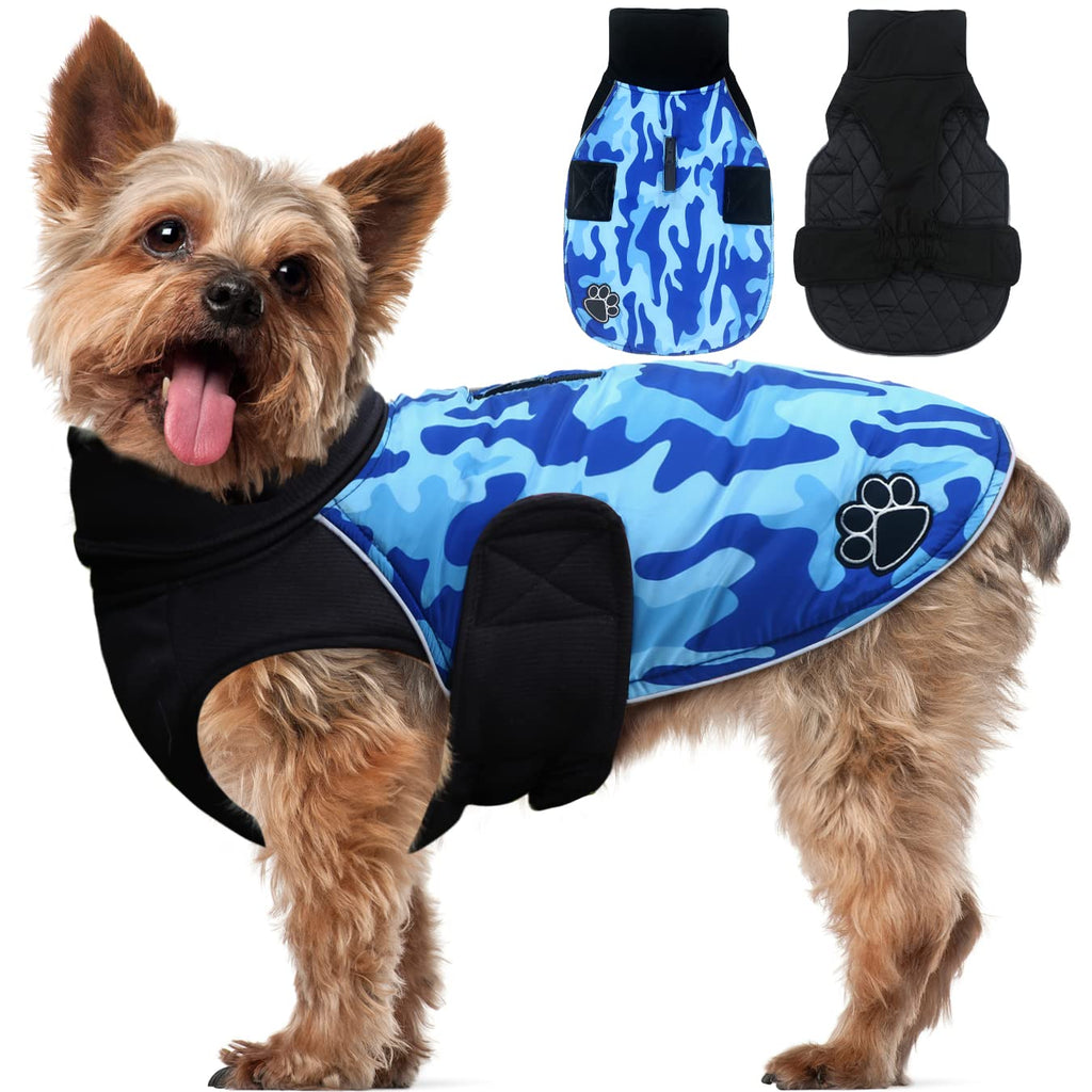 ALAGIRLS Dog Coat Small Dogs, Winter Warm Windproof Dog Jacket, Reflective Lined Raincoat for Small Dogs, Pet Clothes Outfit for Small Dogs with Harness Hole, BlueCamo SS (Chest Circumference: 42-52cm) Blue Camouflage - PawsPlanet Australia