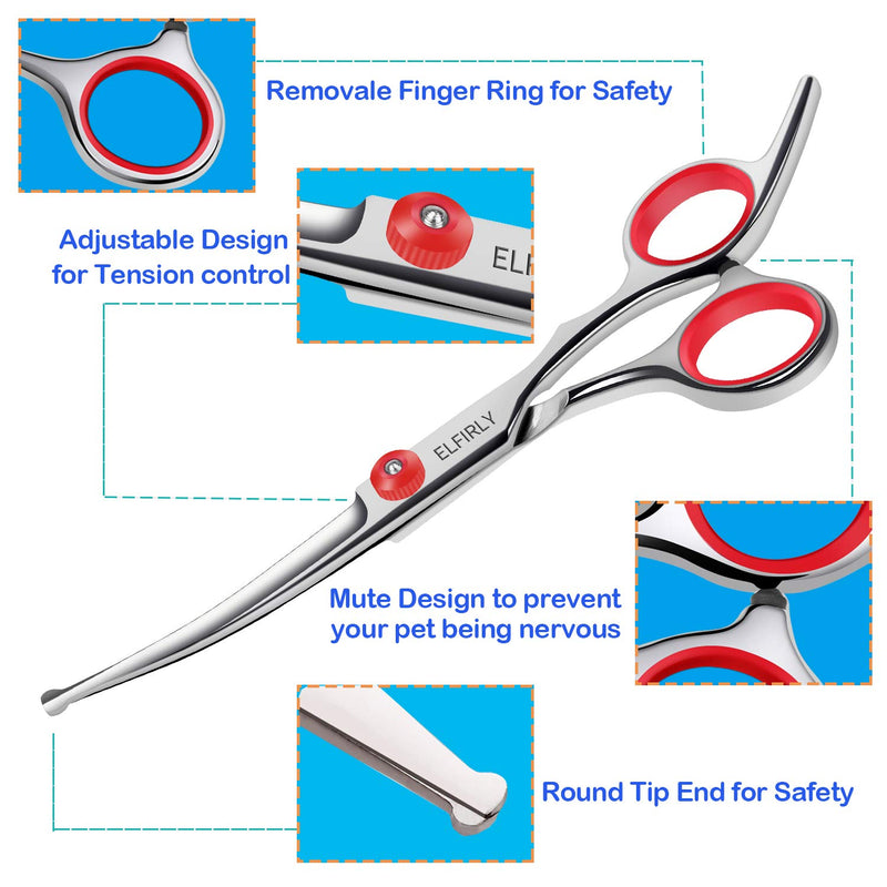 Elfirly Dog Grooming Scissors Set with Safety Round Tip (2 Pack - Curved Scissors Thinning Shears for Grooming) Pet Grooming Shears with Grooming Comb for Dogs and Cats Red - PawsPlanet Australia