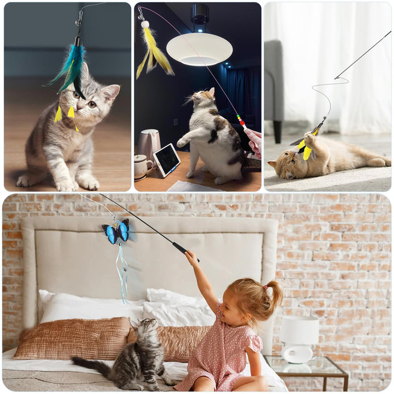 Geepen Cat Toy Set, (16 Pieces) Interactive Cat Toy Interactive Cat Toy, Retractable Cat Toy, Cat Feather Toy Refills, Butterfly Toy - PawsPlanet Australia