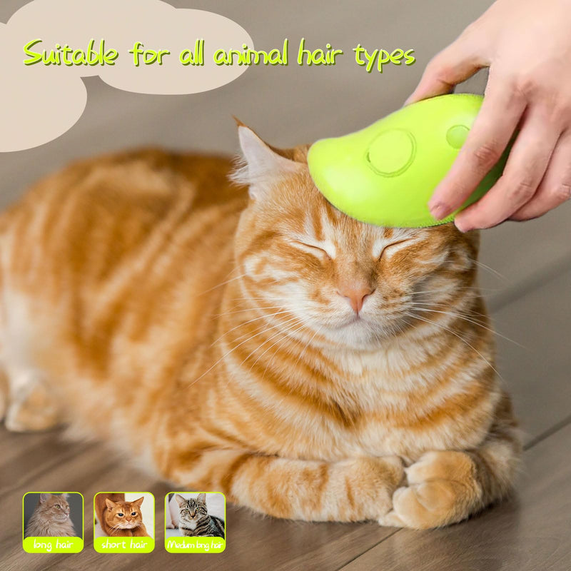 Steamy Cat Brush - 3 In1 Cat Steamy Brush, Self Cleaning Steam Cat Brush, Cat Steamer Brush for Massage, Cat Hair Brush for Removing Tangled and Loosse Hair-Green… Green - PawsPlanet Australia