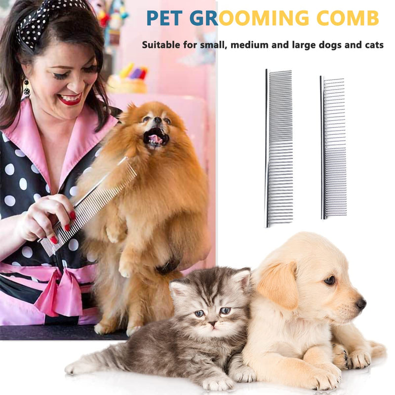 Pack of 2, pet dog grooming combs, stainless steel pet comb, stainless steel pet comb, metal dog comb, for removing tangles and knots, for large, medium and small pets - PawsPlanet Australia
