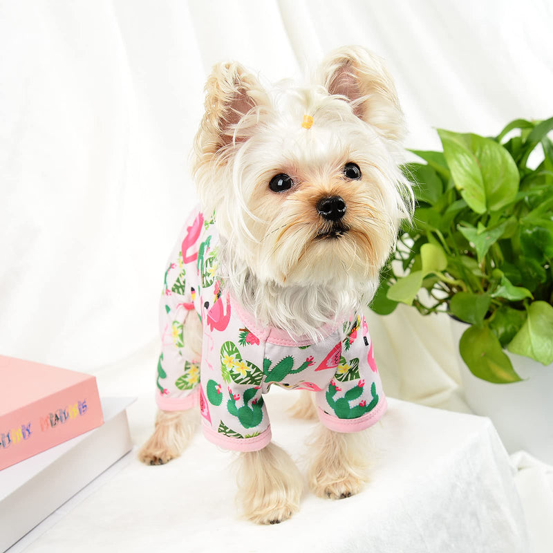 Dog Pajamas for Small Dogs Girl Boy Puppy Pjs Summer Pet Onesies for Chihuahua Yorkie Teacup Cute Soft Material Stretch Able Cat Clothes Outfit Apparel Doggy Jumpsuit (Medium, Flamingo) Medium - PawsPlanet Australia