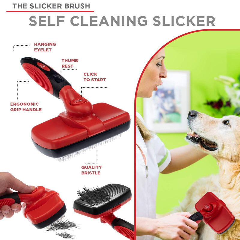 Complete Professional Pet Grooming Kit | Self Cleaning Slicker Brush for Dogs & Cats | Pro Grooming Brush Effectively Reduces Shedding Fur | Pet Hair Remover Brush Gloves | Combo Gift Set - PawsPlanet Australia
