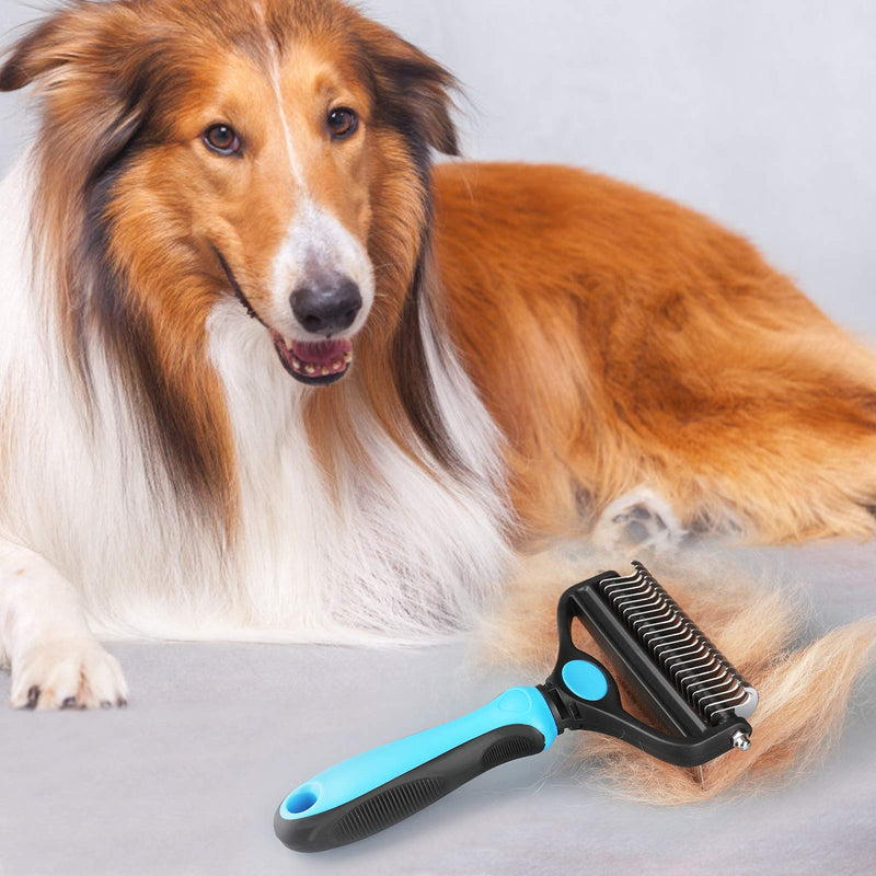 Fttouuy Pet Deshedding and Dematting Tool  2 Sided Pet Grooming Brush for Deshedding, Mats & Tangles Removing Blue?Long Hair - PawsPlanet Australia