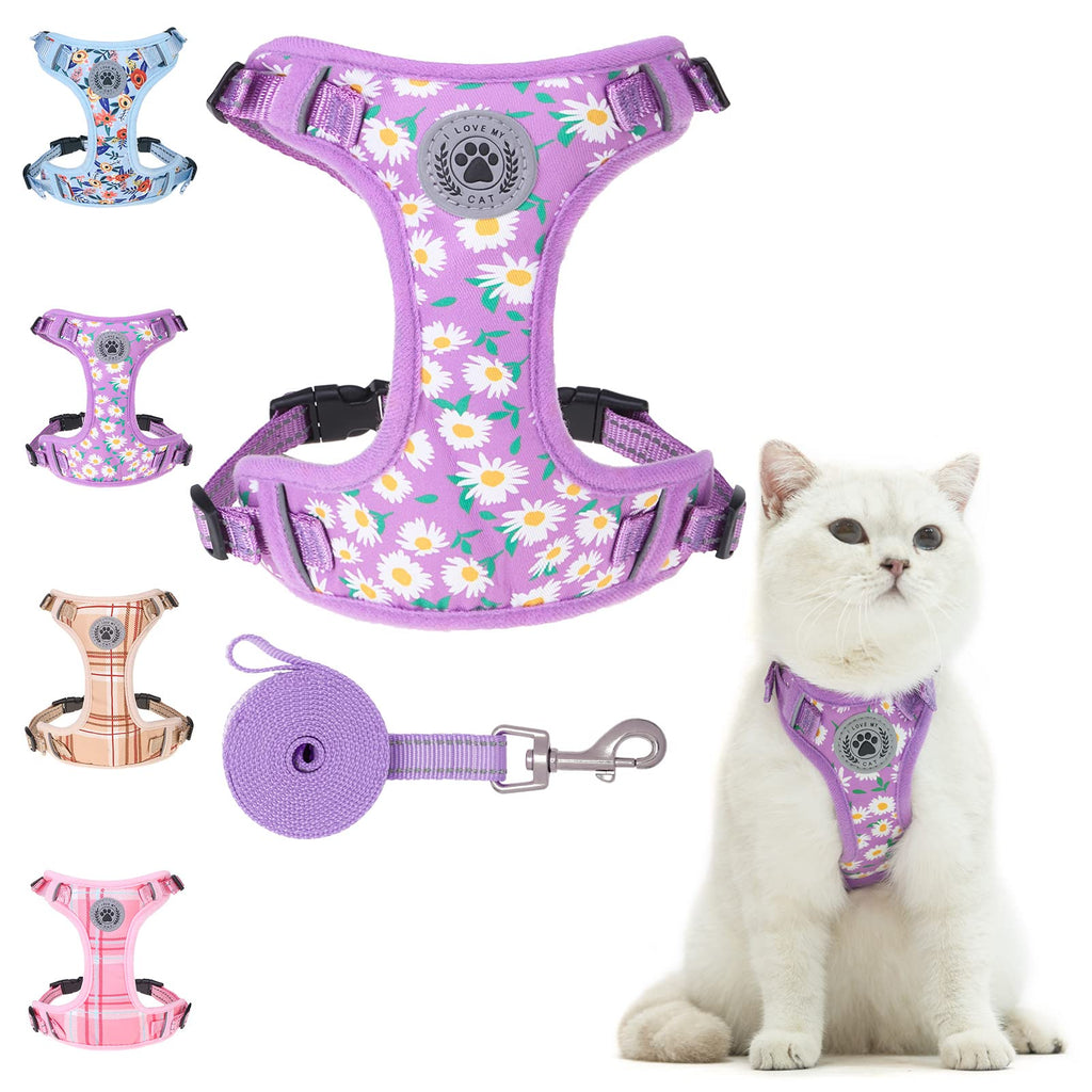 BEAUTYZOO Cat Harness and Leash Set for Walking Escape Proof, Neck Release Adjustable Harness for Kitten Puppy Small Medium Large Cats, Soft Cute Easy Control Small Cat Harness for Cats Boy and Girls M (Chest: 12 - 19") Purple - PawsPlanet Australia