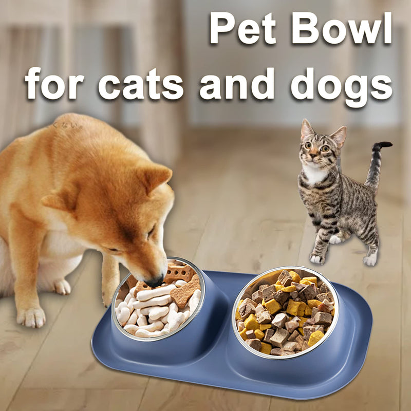 Suhaco Double Dog Bowl Raised Dog Food Bowl Non Slip Stainless Steel Double Bowls with Non-spill for Small Dogs and Cats (Dark Blue) - PawsPlanet Australia