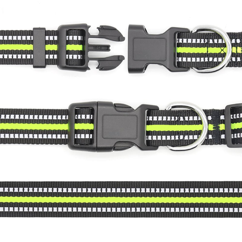 [Australia] - Vizbrite Dog Collar, Night Reflective Nylon Pet Collar, Ajustable Dog Collar for Small Medium Large X-Large Dog Large[13.2-20.1 inch/33.6-51 cm] Green/Black 