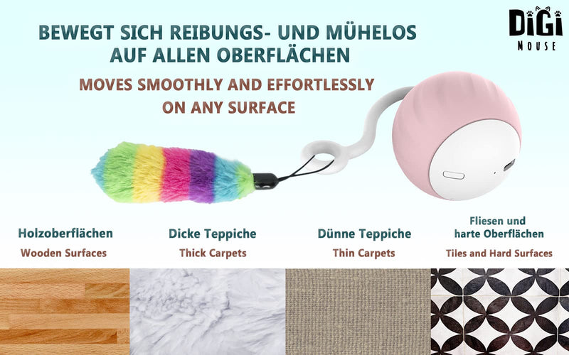 DigiMouse Interactive Cat Toy with Voice Activation & 4 Replacement Feathers & Catnip - Electric Cat Ball - Self-employment for Cats - LED Light Toy with USB-C Port - PawsPlanet Australia