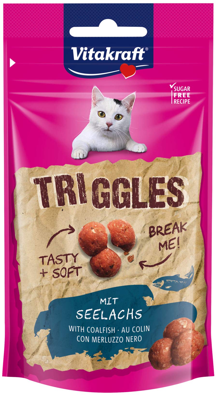 Vitakraft Triggles, cat snack, with pollack, can be portioned into three bites, ideal as a reward or training, no added sugar (1x 40g) - PawsPlanet Australia