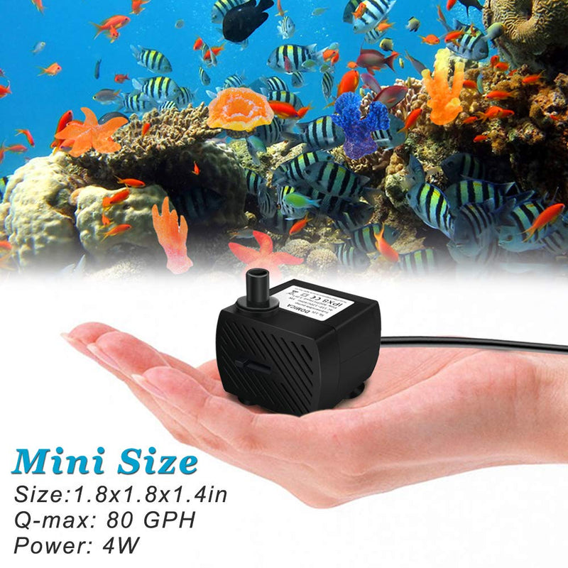 DOMICA (80GPH 4W) Mini Submersible Water Pump for Pond, Aquariums, Fish Tank, Tabletop Fountain, Pet Fountain, Indoor or Outdoor Fountain - PawsPlanet Australia