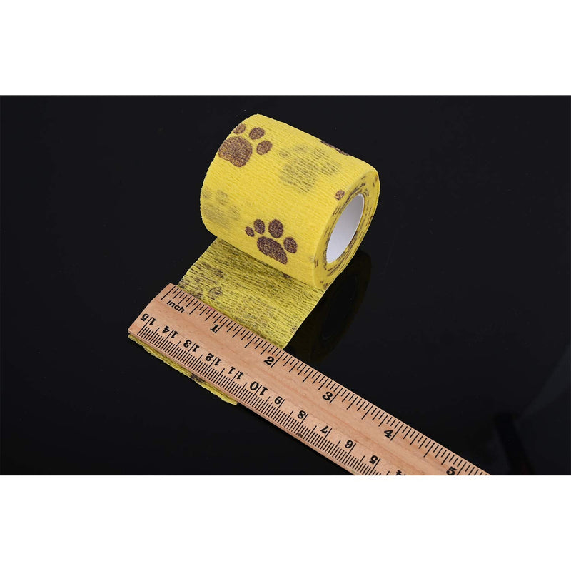 3 Rolls Pet Vet Wrap Self Adhesive Pet Elastic Bandage Vet Wrap Tape for Wrist, Ankle Sprains & Swelling, 3 Colors with Dog Paw Pattern - PawsPlanet Australia