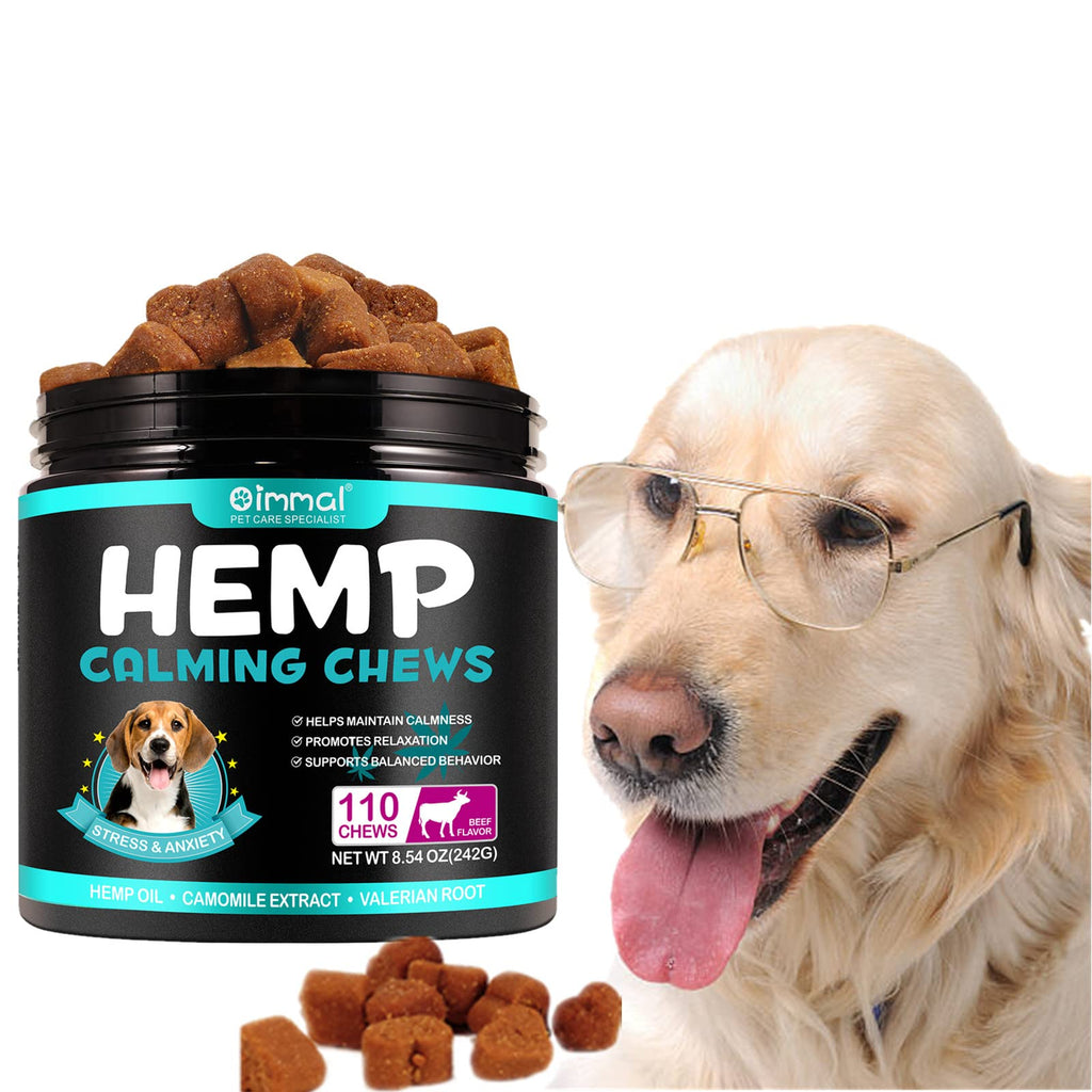 Calming Chews for Dogs, 110 Pet Care Calming Chews for Dogs with Hemp Oil, Dog Anxiety Relief During Thunderstorms, Separation, Delicious Dog Calming Treats for Dog Stress (Beef) Beef - PawsPlanet Australia