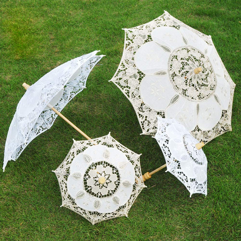 Wedding Prom Vintage Lace Fashion Wooden Handle Lace Umbrella Can Use for Photography Props and Christmas Party Decoration 26cm x 29cm Beige S - PawsPlanet Australia