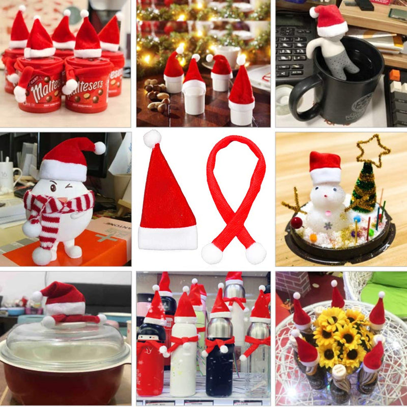 Christmas Santa Hats Silverware Holders 30PCS Mini Santa Hat Cup Bottles Cover with Christmas Scarf for Christmas Xmas Table Dinnerware Candy Wine Bottle Holders - PawsPlanet Australia