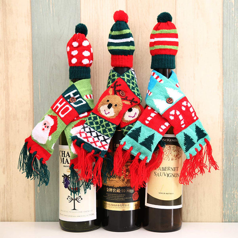 qiju Christmas Wine Bottle Cover?Knitted Ugly Sweater Scarf& Christmas Soda Sleeves,4 Styles Christmas Theme Tree Santa Hat Reindeer Funny Kitchen Xmas Dinner Table Decorations - PawsPlanet Australia