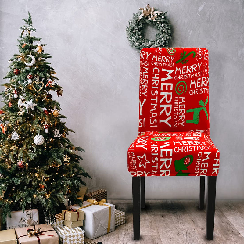 JQinHome 4 Pcs Christmas Chair Cover Dining Chair Slipcover,High Stretch Removable Washable Chair Seat Protector Cover for Christmas Theme Decoration- Dining Room Seat Cover (Christmas Vermilion) Pack of 4 Christmas Vermilion - PawsPlanet Australia