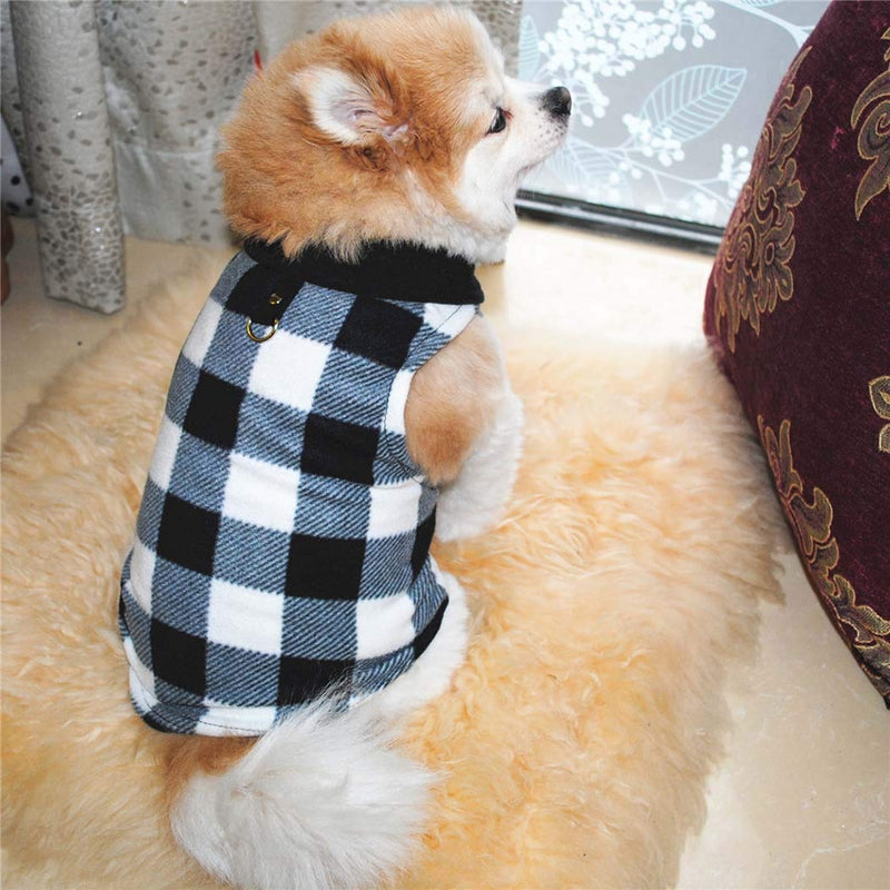 [Australia] - Petea Cozy Dog Clothes British Style Plaid Dog Vest Winter Villi Coat Warm Pet Puppy Apparel for Dogs and Cats S Black 