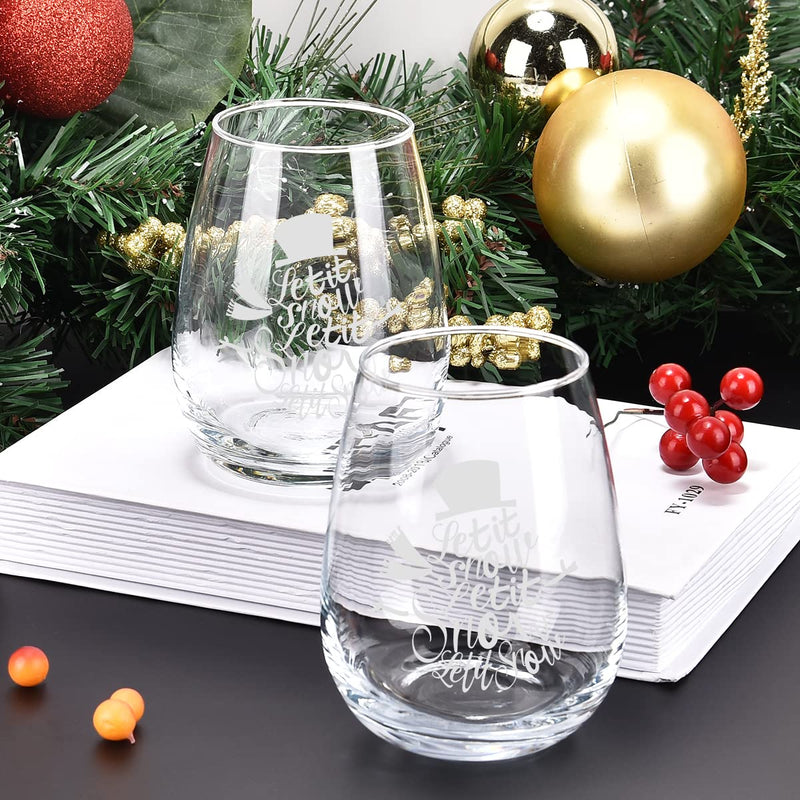 Set of 2 Let It Snow Christmas Wine Glass Set, Novelty Snowman Stemless Wine Glass, Perfect Party Decoration Unique Christmas New Year Holiday Gifts for Family Friends Wine Lover Women Men 15 Oz Transparent - PawsPlanet Australia