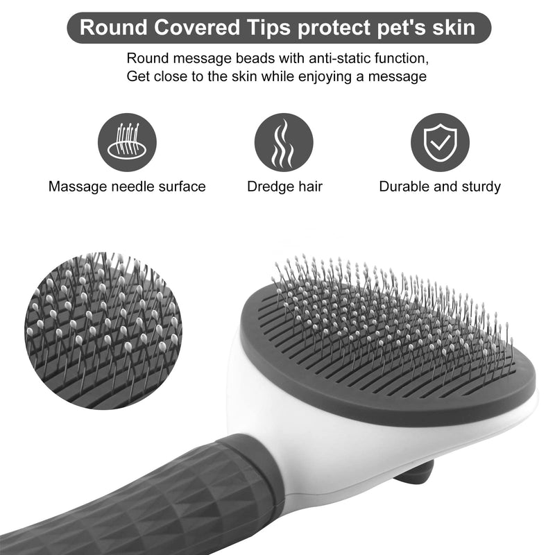 Dog Brush Cat Brush Grooming Brushes,Slicker Dog Cat Grooming Brush with Cleaning Button, Pet Shedding Tool Gently Removes Long Short Hair Brush for Dogs Cats Massage-Self Cleaning Grey - PawsPlanet Australia