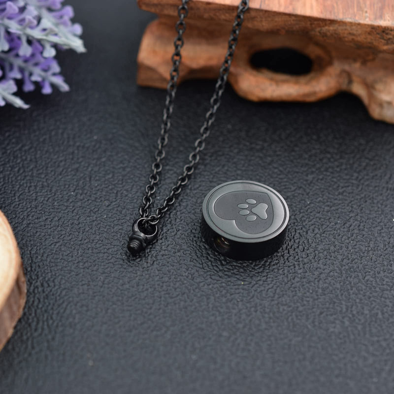 Round Cremation Jewelry for Pet Ashes - Stainless Steel Memorial Ash Pendant Pet Urn Necklace for Dog Cat Ashes, Women Men Remembrance Keepsake Gift for Loss of Loved Furry Friend Black - PawsPlanet Australia