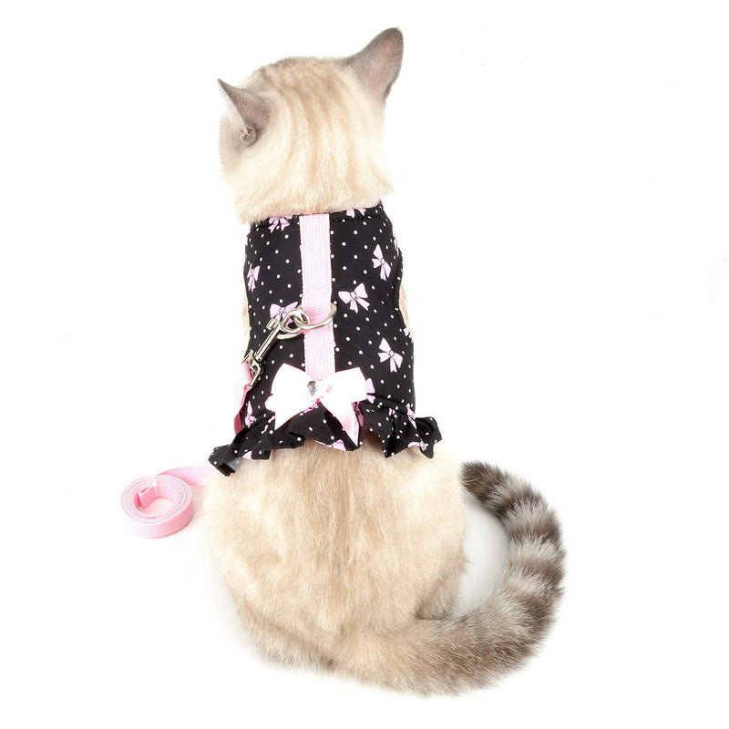 Zunea No Pull Small Dog Girl Harness Dress Escape Proof Cat Kitten Vest Harness and Leash Set Step-in Soft Cotton Padded Colorful Floral Jacket Puppy Chihuahua Clothes with Cute Bow for Walking XS (Chest:12.2-13.7", Neck:8.2-9.4") black bows - PawsPlanet Australia