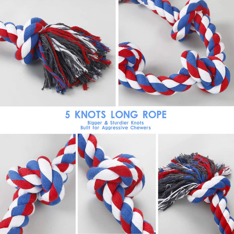 NEOROD Dog Rope Toys for Aggressive Chewers Tough Cotton Rope Interactive Chew Toys for Medium Large Breed Dogs Tug of War 3 Feet 5 Knots Indestructible Durable Giant Rope Toy Red-XL - PawsPlanet Australia